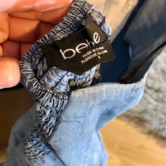 Bebe denim halter romper w/ crochet detail halter - Picture 3 of 4